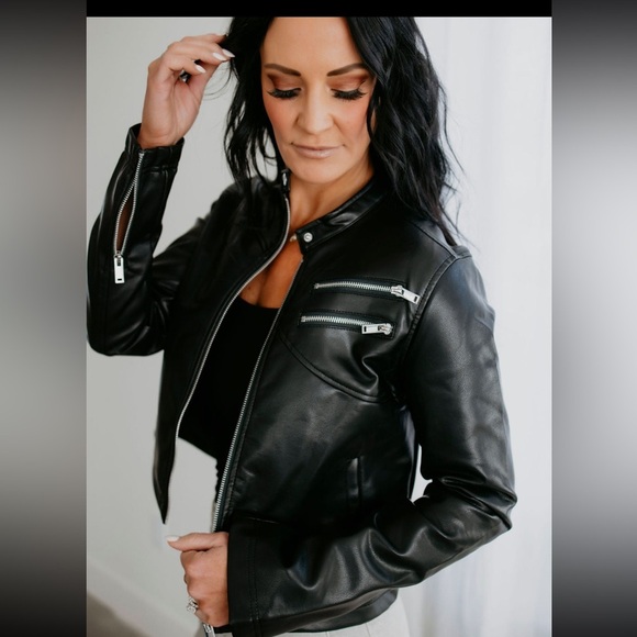 Stoosh Jackets & Blazers - Stoosh Robyn Faux Leather Racing Jacket Front Zip Vegan Leather Womens Size S